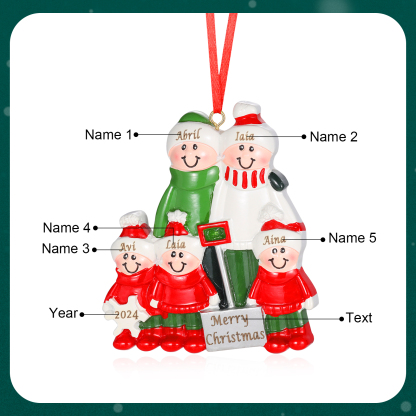 Personalised Family Christmas Ornament – Custom Resin Snow Shoveling Scene with 5 Names & 1 Text Christmas Gift | Jessemade