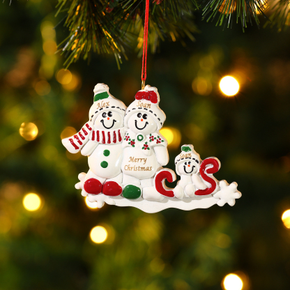 Personalised Resin Snowman Family Christmas Ornament – Custom 3 Names