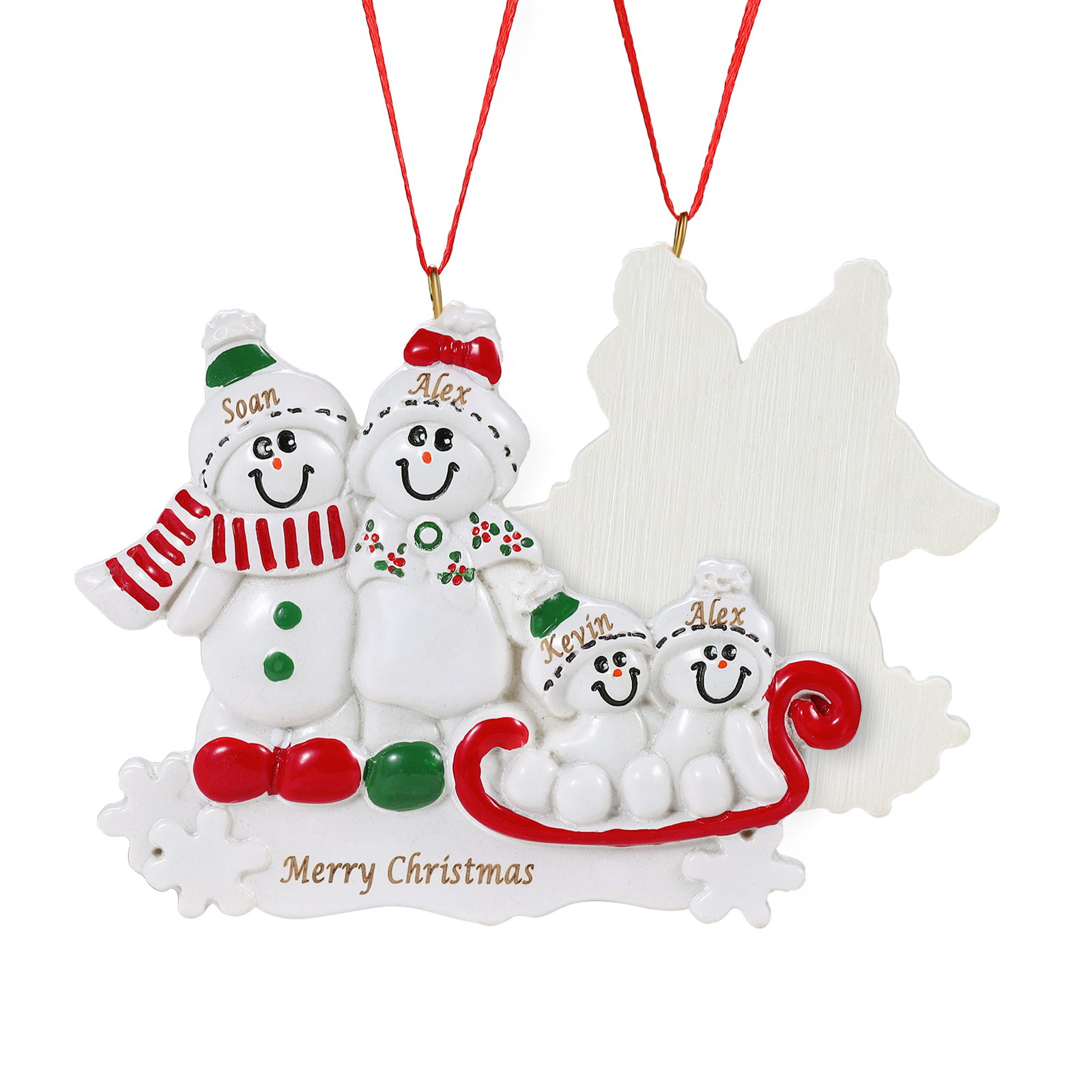 Personalised Resin Snowman Family Christmas Ornament – Custom 4 Names & 1 Text Christmas Gift for Family | Jessemade