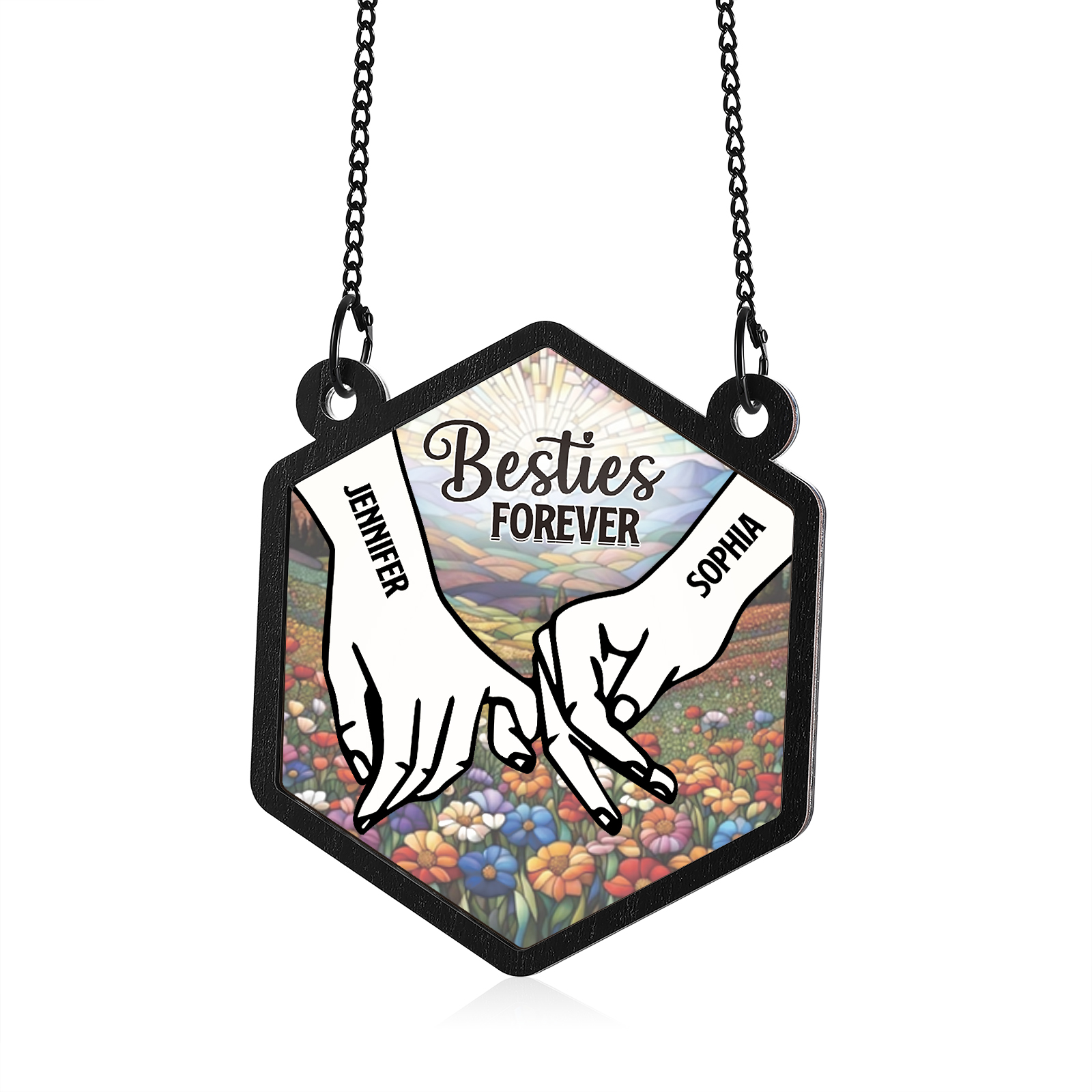 "Besties Forever" - Personalised Hexagon Sister Ornament with Custom 2 Names, Perfect Gift for Sisters & Best Friends | Jessemade