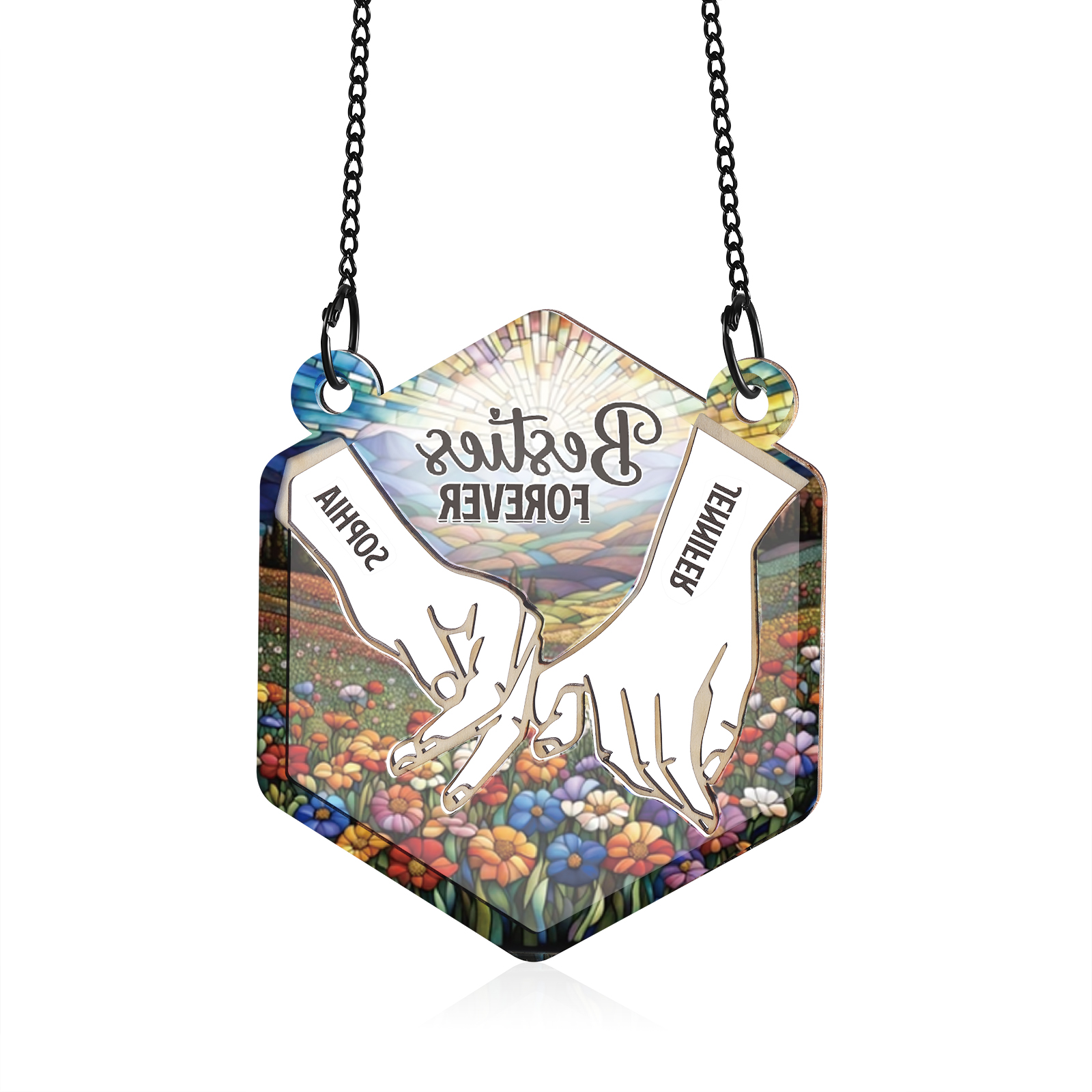 "Besties Forever" - Personalised Hexagon Sister Ornament with Custom 2 Names, Perfect Gift for Sisters & Best Friends | Jessemade