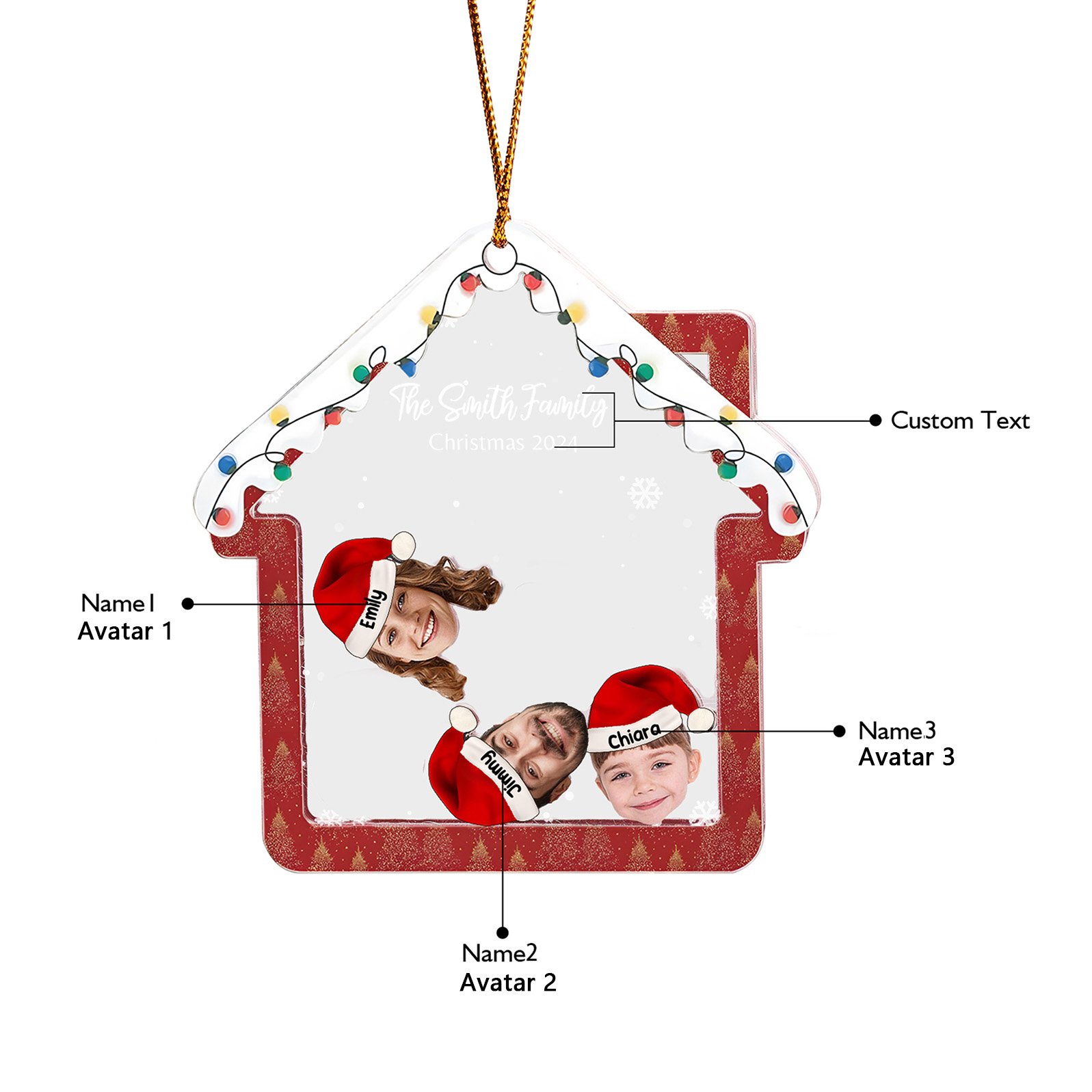 Personalised Christmas Family Ornament – Custom 3 Photos & 3 Names & 1 Text Christmas Gift for Family | Jessemade