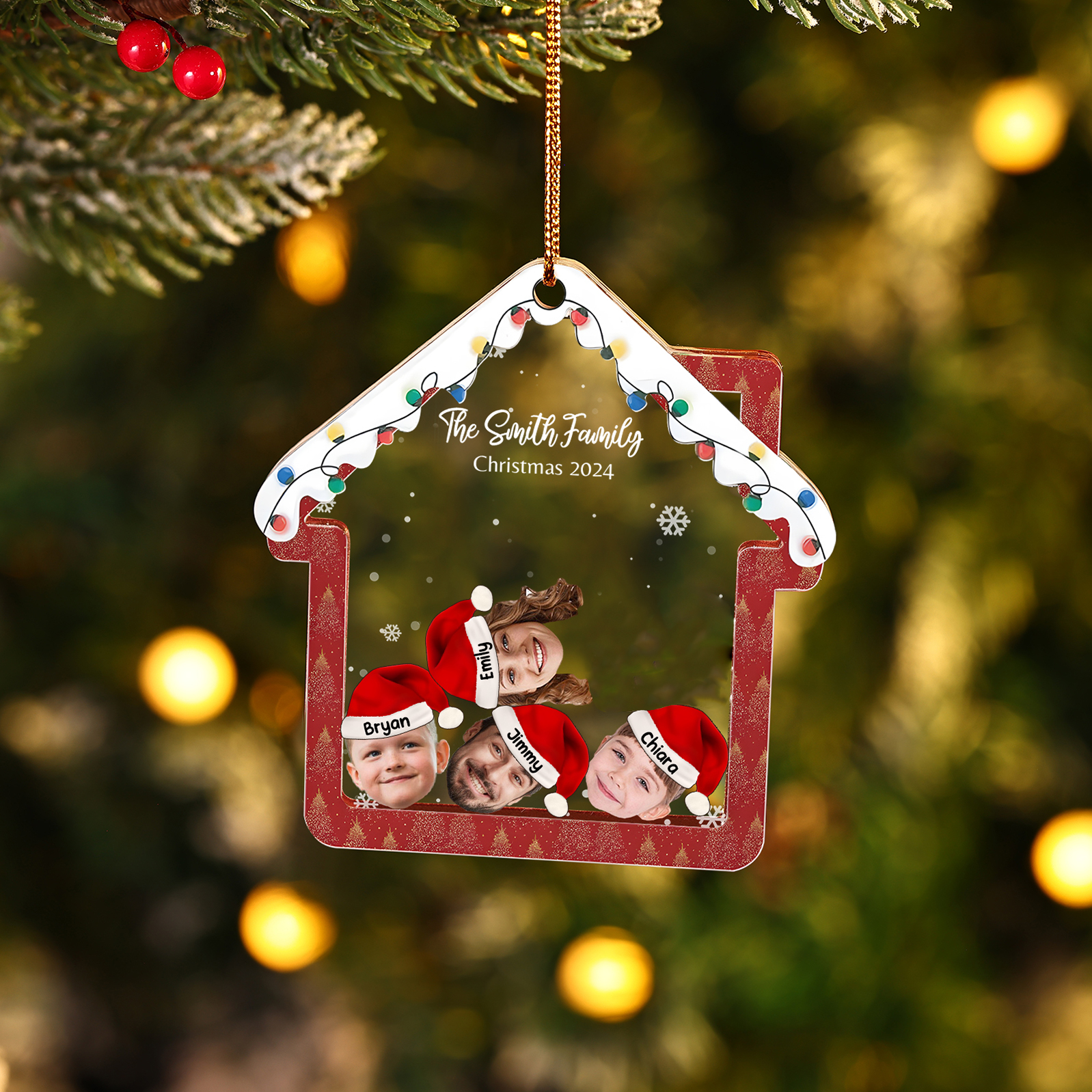 Personalised Christmas Family Ornament – Custom 4 Names & 4 Photos & 1 Text Christmas Gift for Family | Jessemade