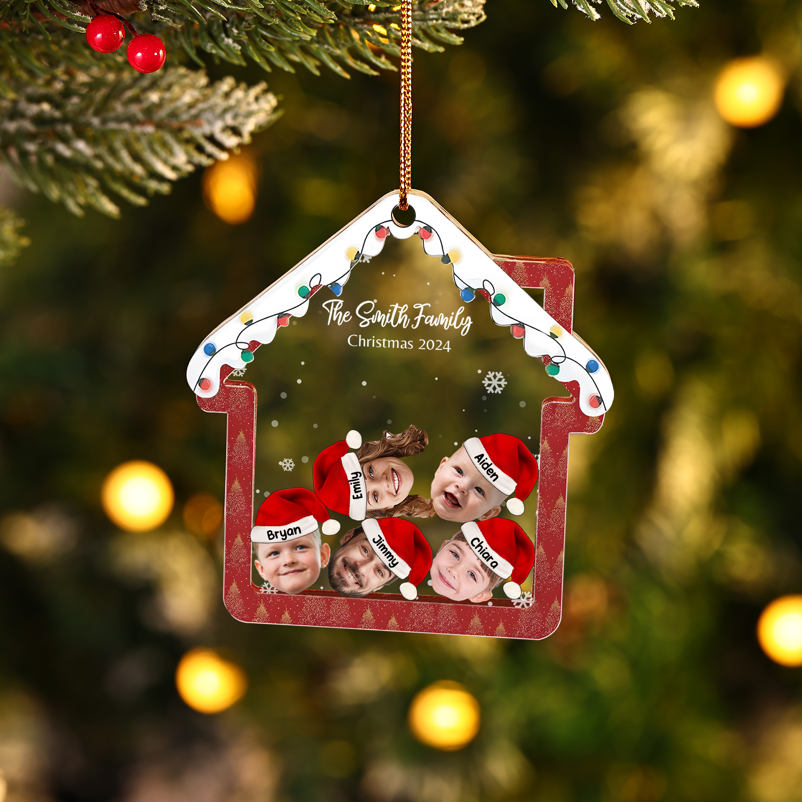 Personalised Christmas Family Ornament – Custom 5 Names & 5 Photos & 1 Text Christmas Gift for Family | Jessemade