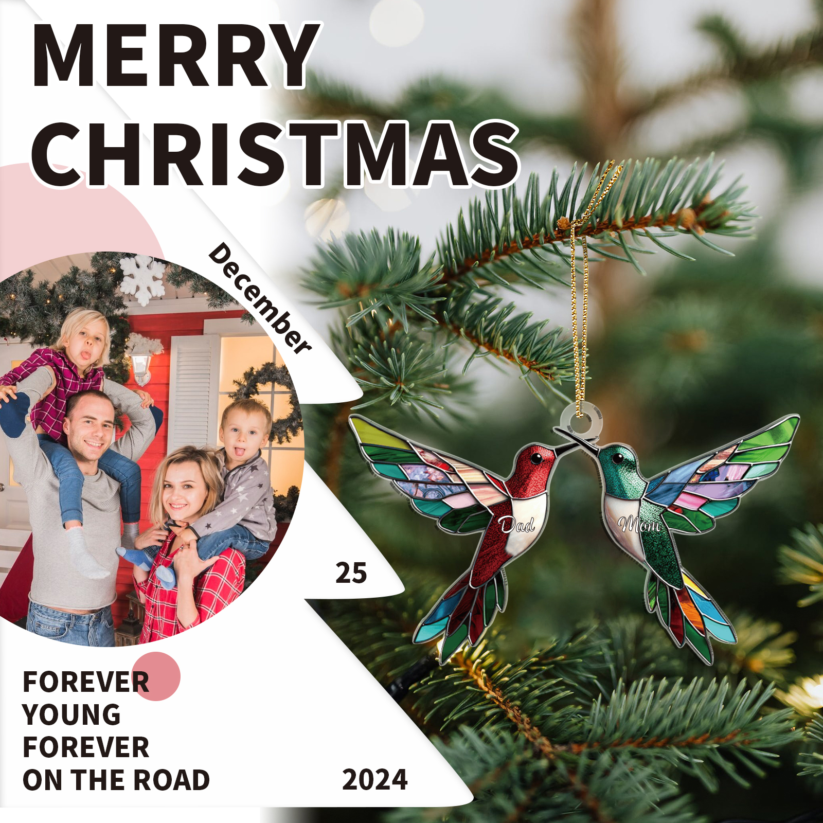 Personalised Hummingbird Family Christmas Ornament with Custom 2-6 Names Family Christmas Gift | Jessemade