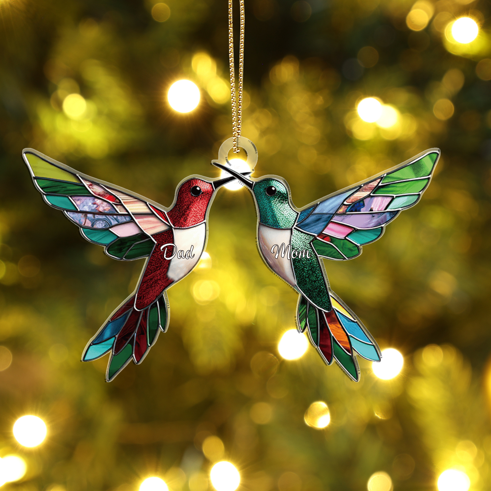 Personalised Hummingbird Family Christmas Ornament with Custom 2-6 Nam