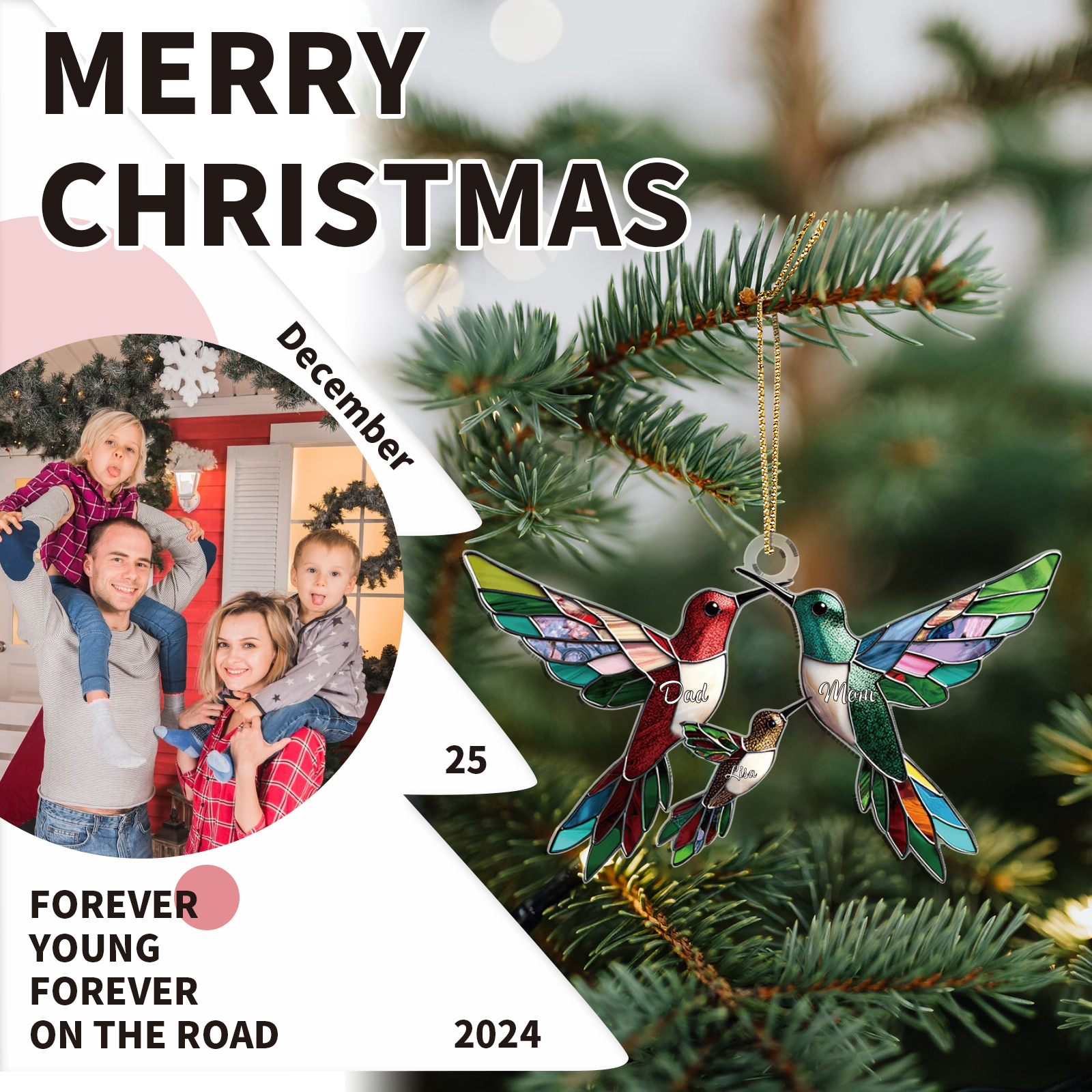 Personalised Hummingbird Family Christmas Ornament with Custom 2-6 Names Family Christmas Gift | Jessemade