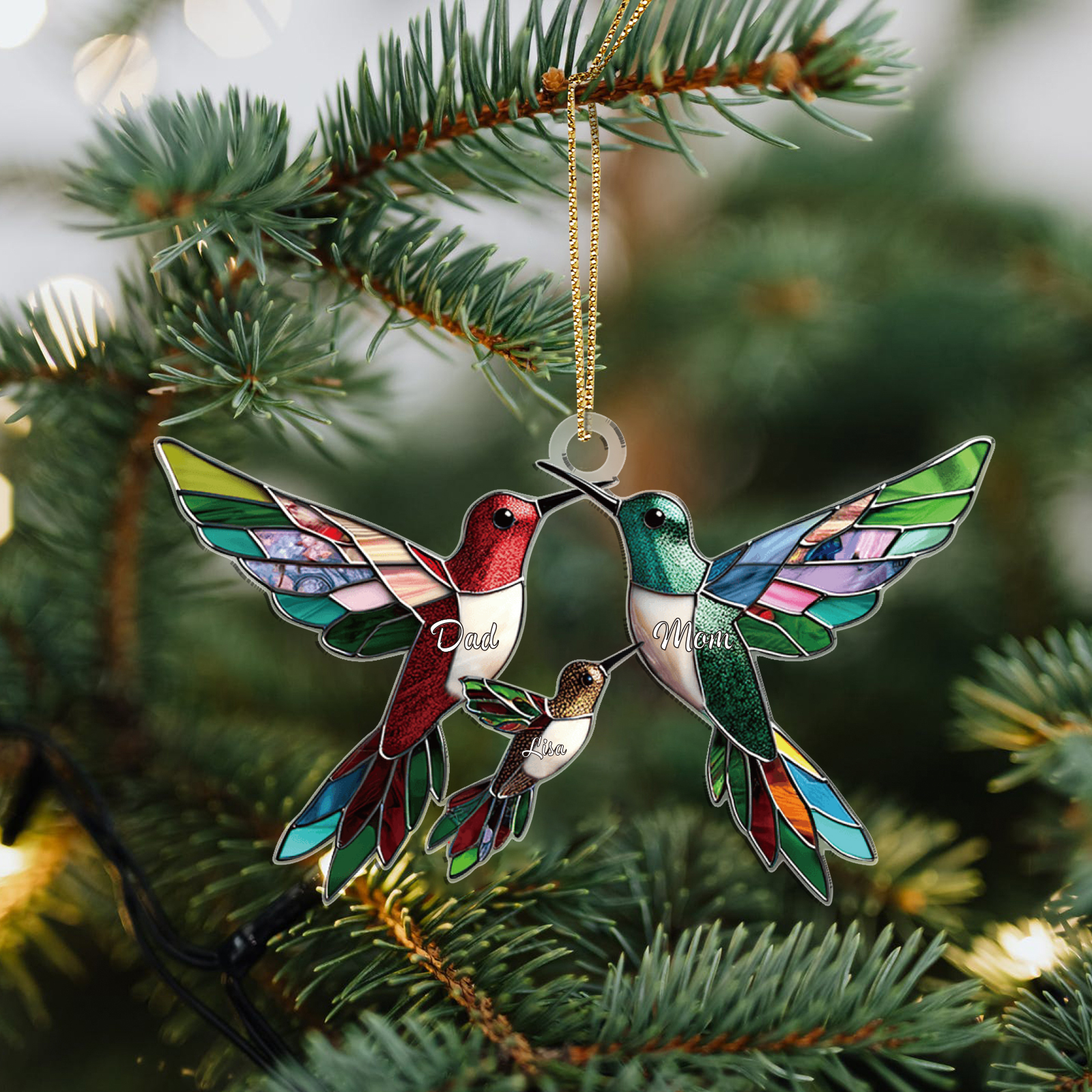 Personalised Hummingbird Family Christmas Ornament with Custom 2-6 Names Family Christmas Gift | Jessemade