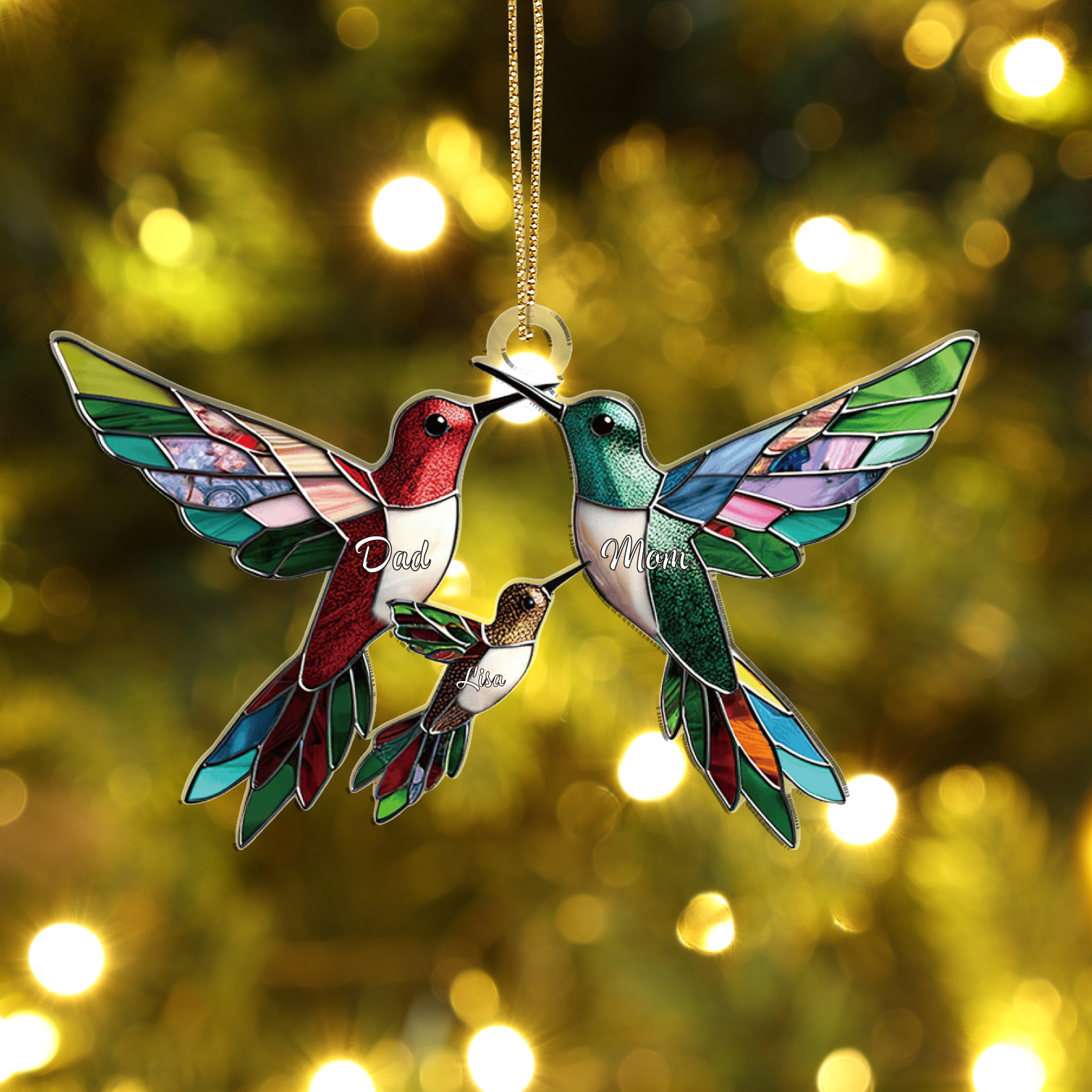 Personalised Hummingbird Family Christmas Ornament with Custom 2-6 Names Family Christmas Gift | Jessemade
