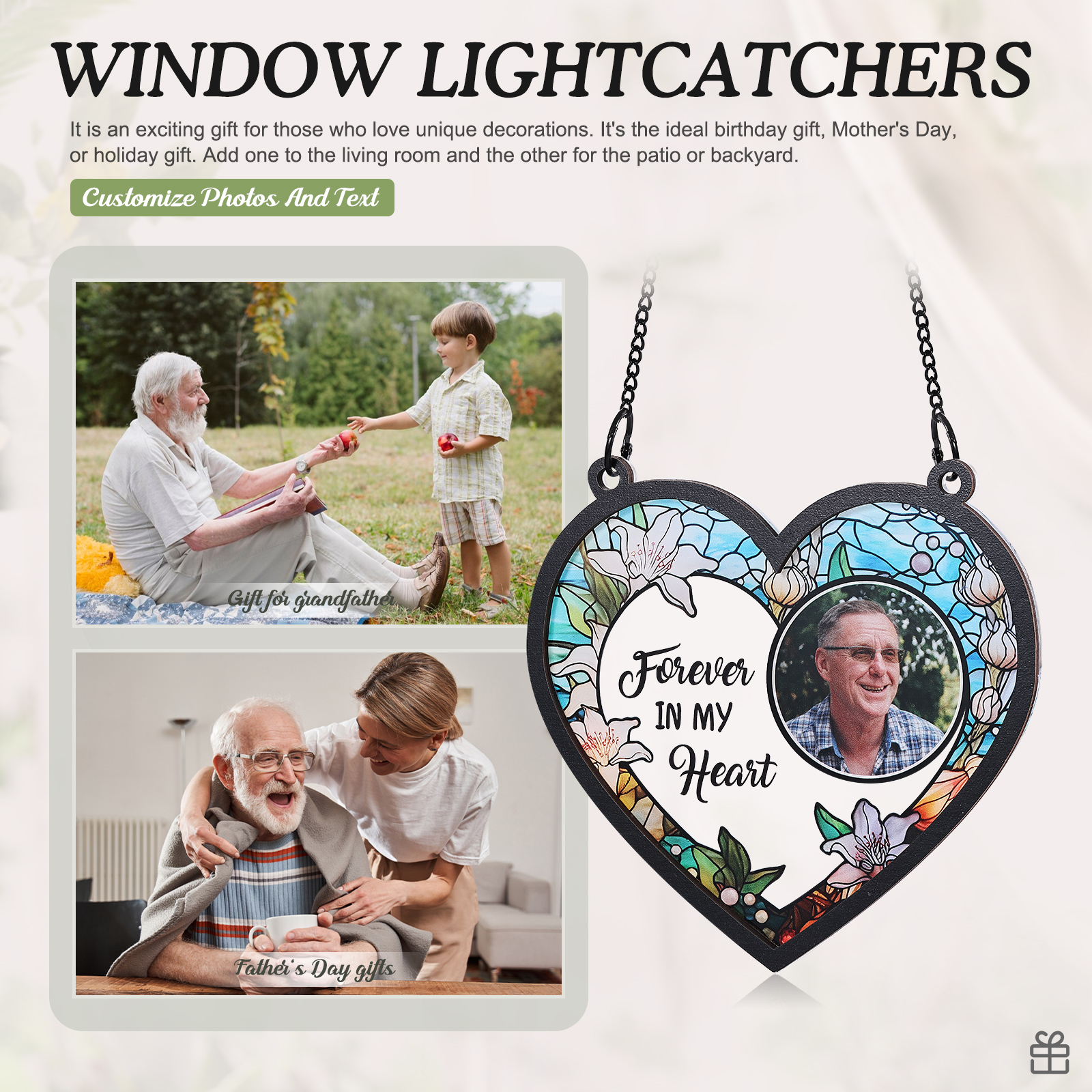 Personalised Memorial Sun Catcher with Photo and Text Elegant Light Catcher Keepsake for Love One | Jessemade