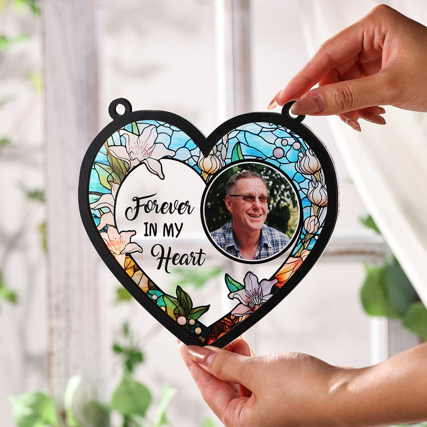 Personalised Memorial Sun Catcher with Photo and Text Elegant Light Catcher Keepsake for Love One | Jessemade
