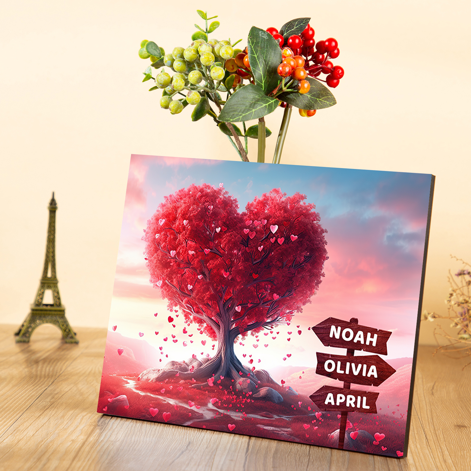 Personalised Cherry Tree Wooden Plaque Customized 2-5 Names Home Decoration Gift for Family | Jessemade