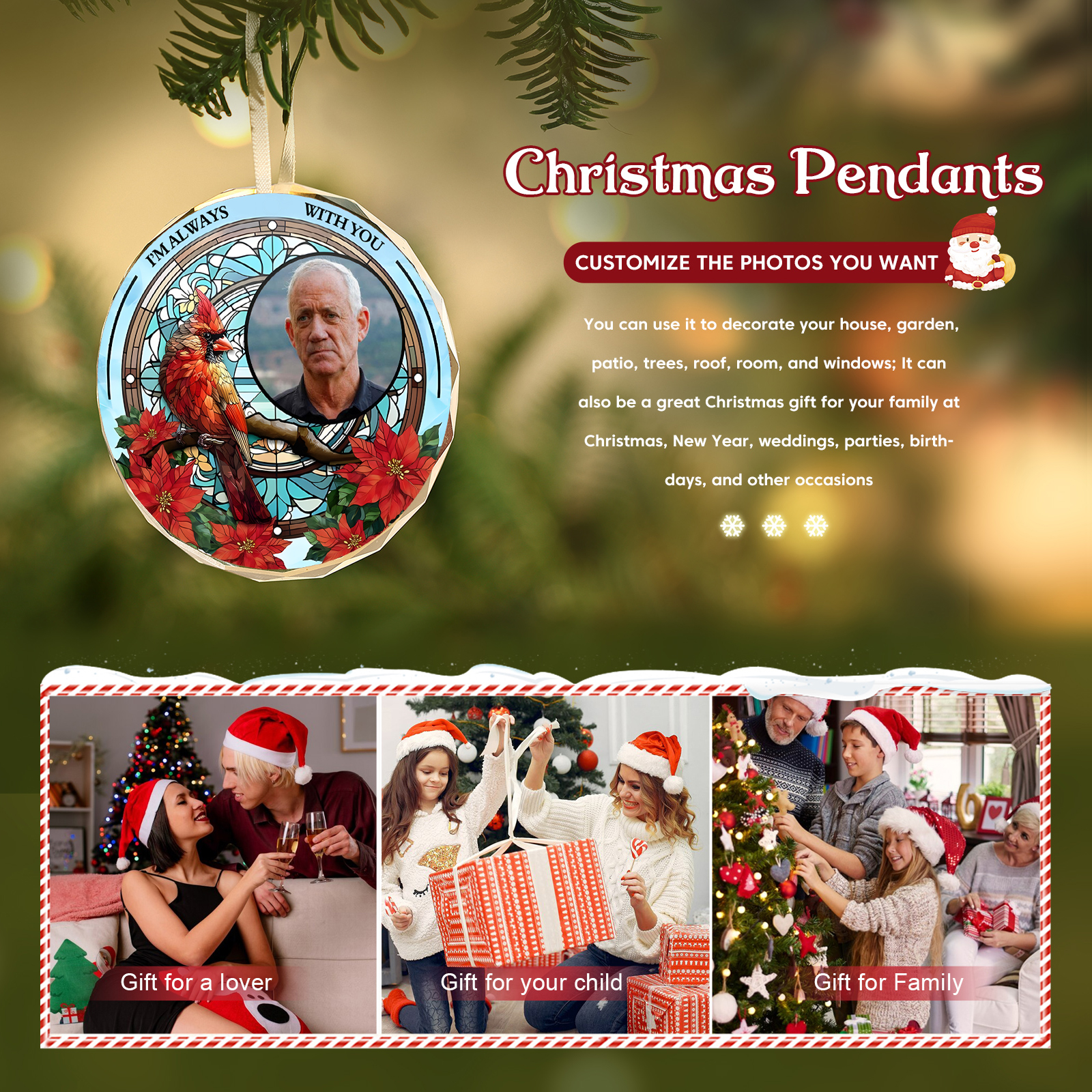 Personalised Glass Christmas Ornament – Custom Photo & 2 Text , Round Keepsake Decoration – Christmas Memorial Gift for Family | Jessemade