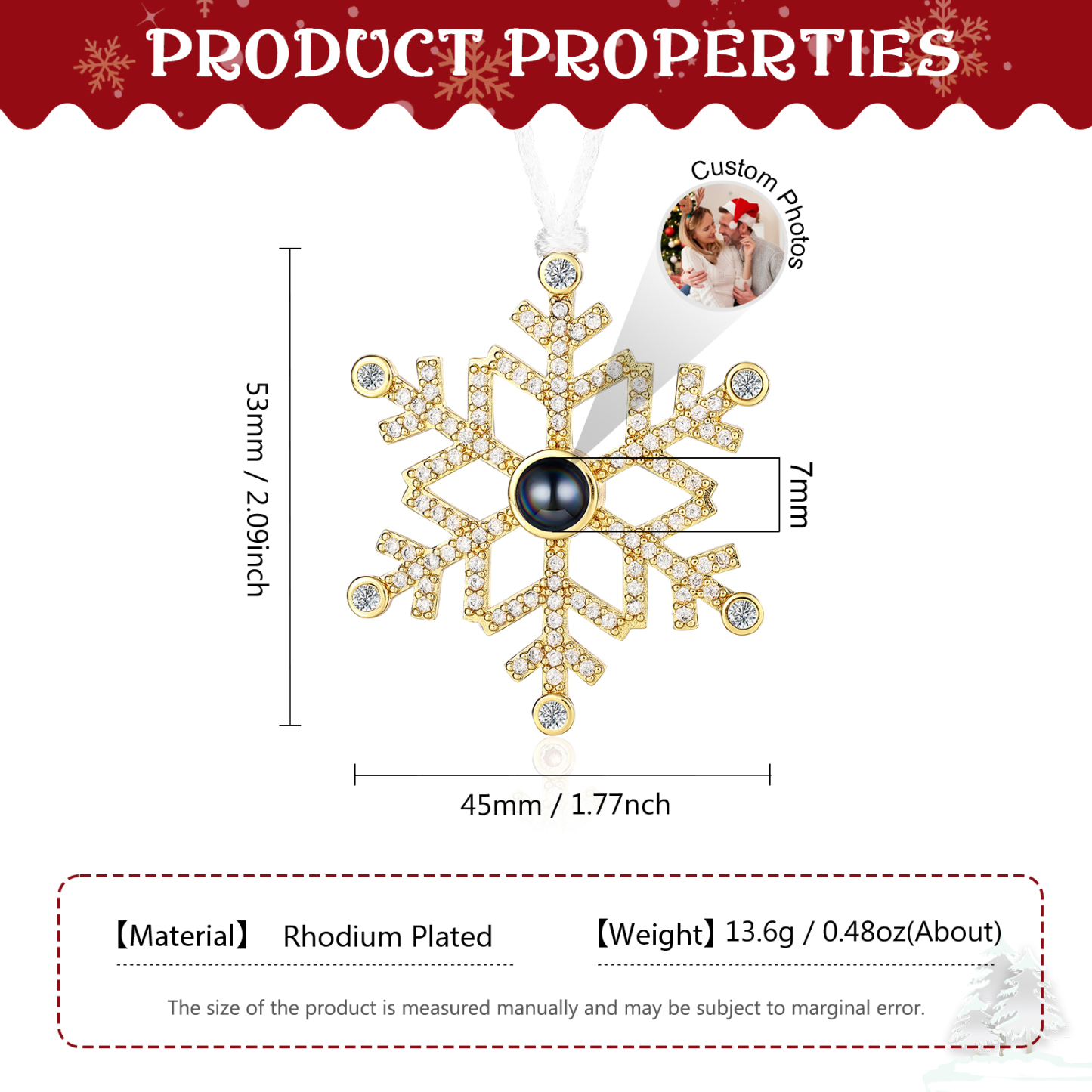 Personalised Projection Snowflake Ornament - Custom Photo - Christmas Gift for Family | Jessemade