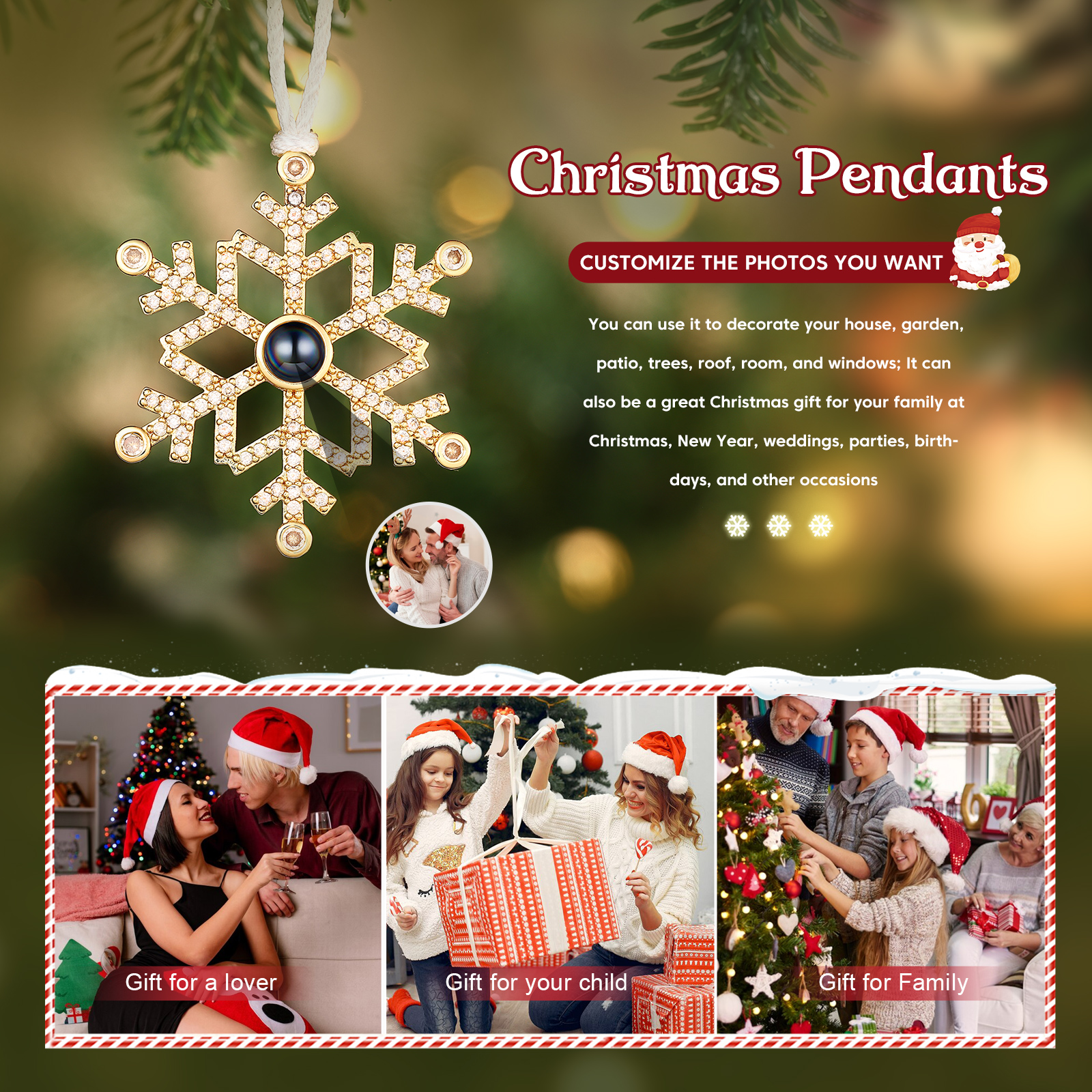 Personalised Projection Snowflake Ornament - Custom Photo - Christmas Gift for Family | Jessemade