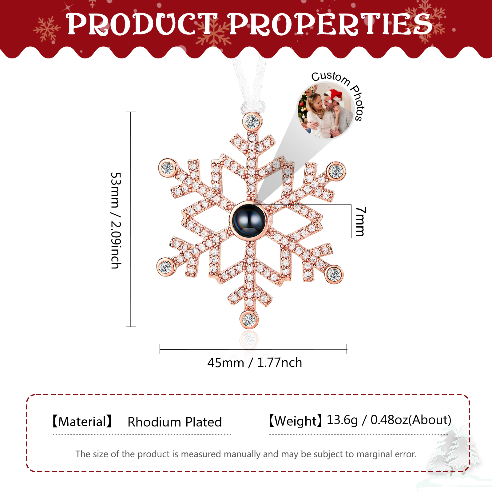 Personalised Projection Snowflake Ornament - Custom Photo - Christmas Gift for Family | Jessemade
