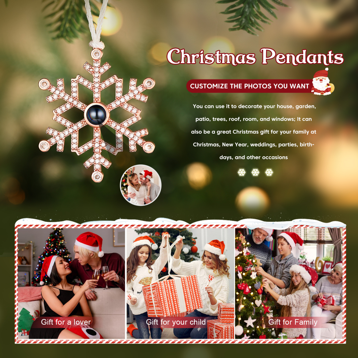 Personalised Projection Snowflake Ornament - Custom Photo - Christmas Gift for Family | Jessemade