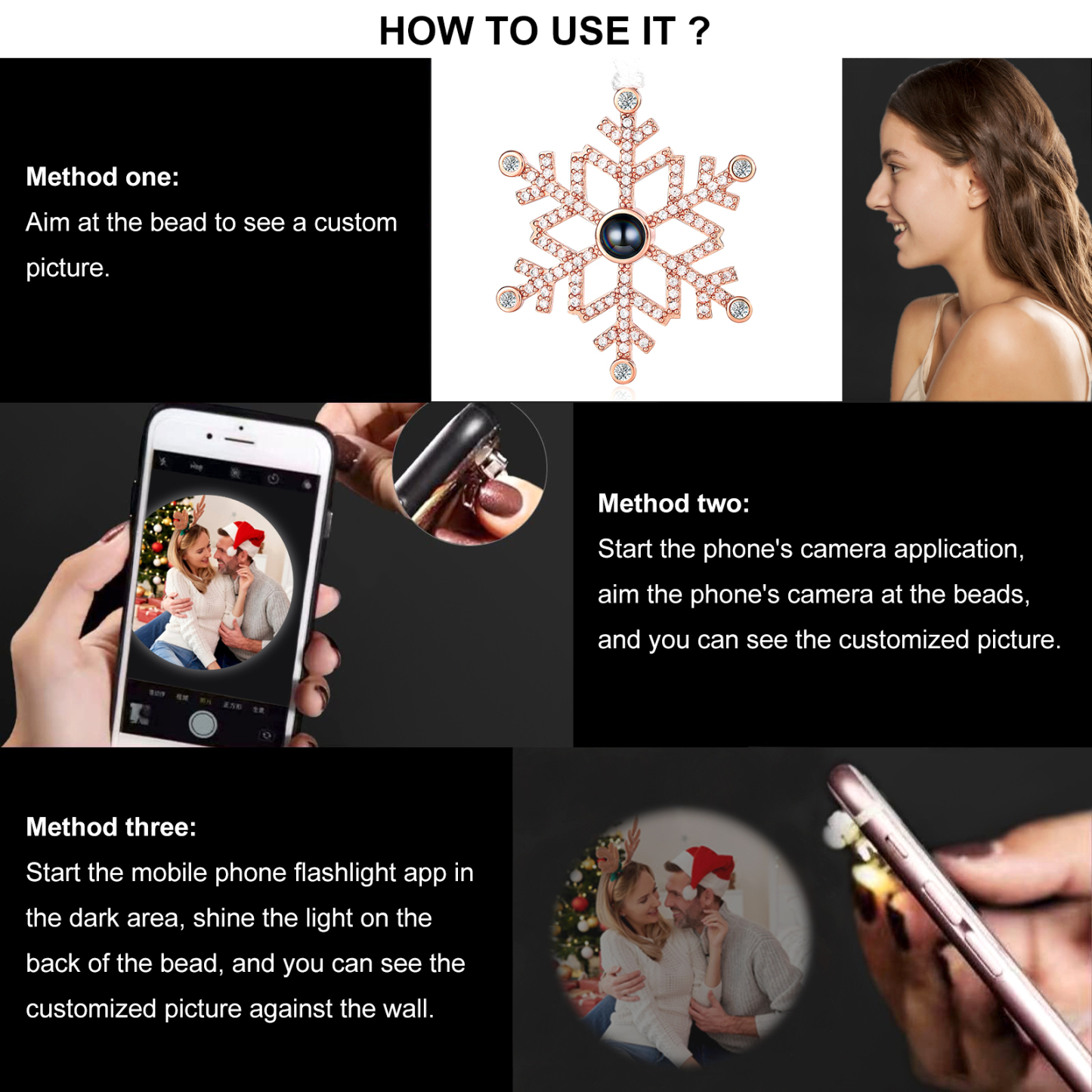 Personalised Projection Snowflake Ornament - Custom Photo - Christmas Gift for Family | Jessemade