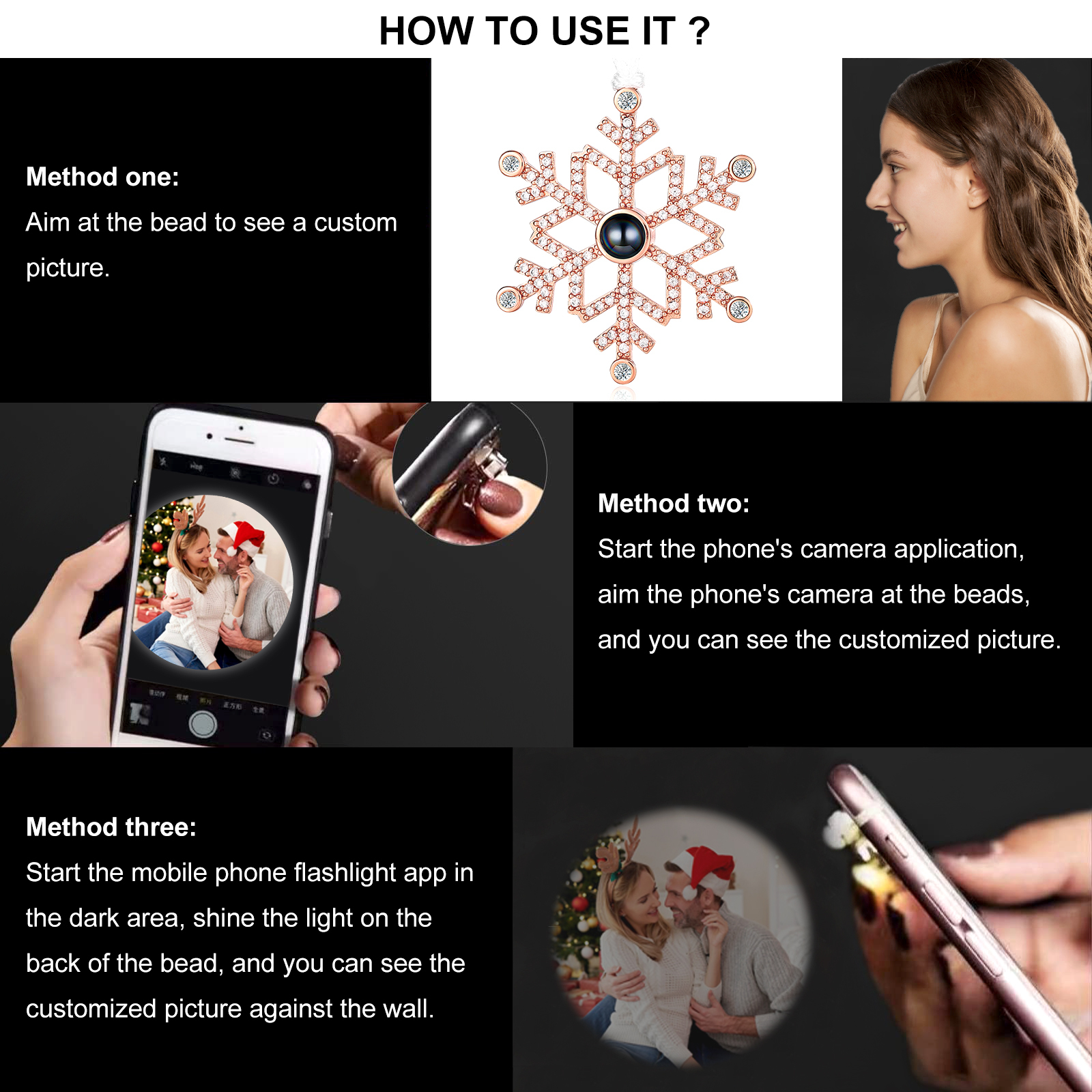 Personalised Projection Snowflake Ornament - Custom Photo - Christmas Gift for Family | Jessemade