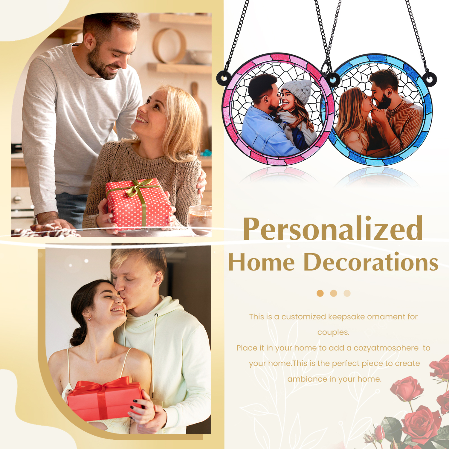 Personalised Window Hanging Suncatcher Ornament with Custom Photo Gift for Husband Wife | Jessemade