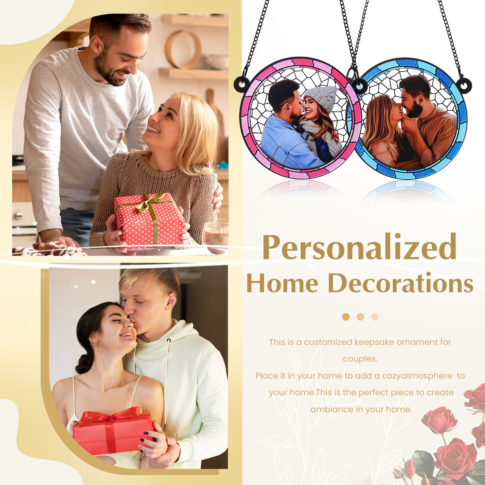 Personalised Window Hanging Suncatcher Ornament with Custom Photo Gift for Husband Wife | Jessemade