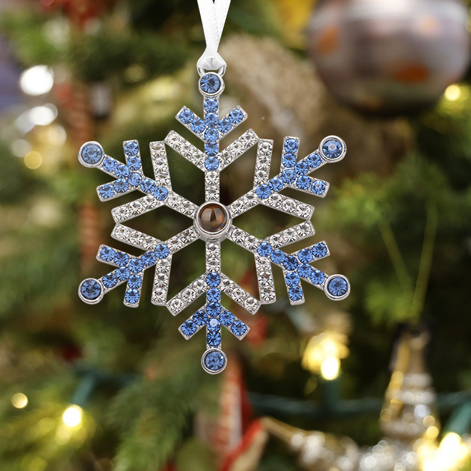 Personalised Photo Projection Blue/Pink Snowflake Christmas Ornament - Christmas Tree Pendant | Jessemade