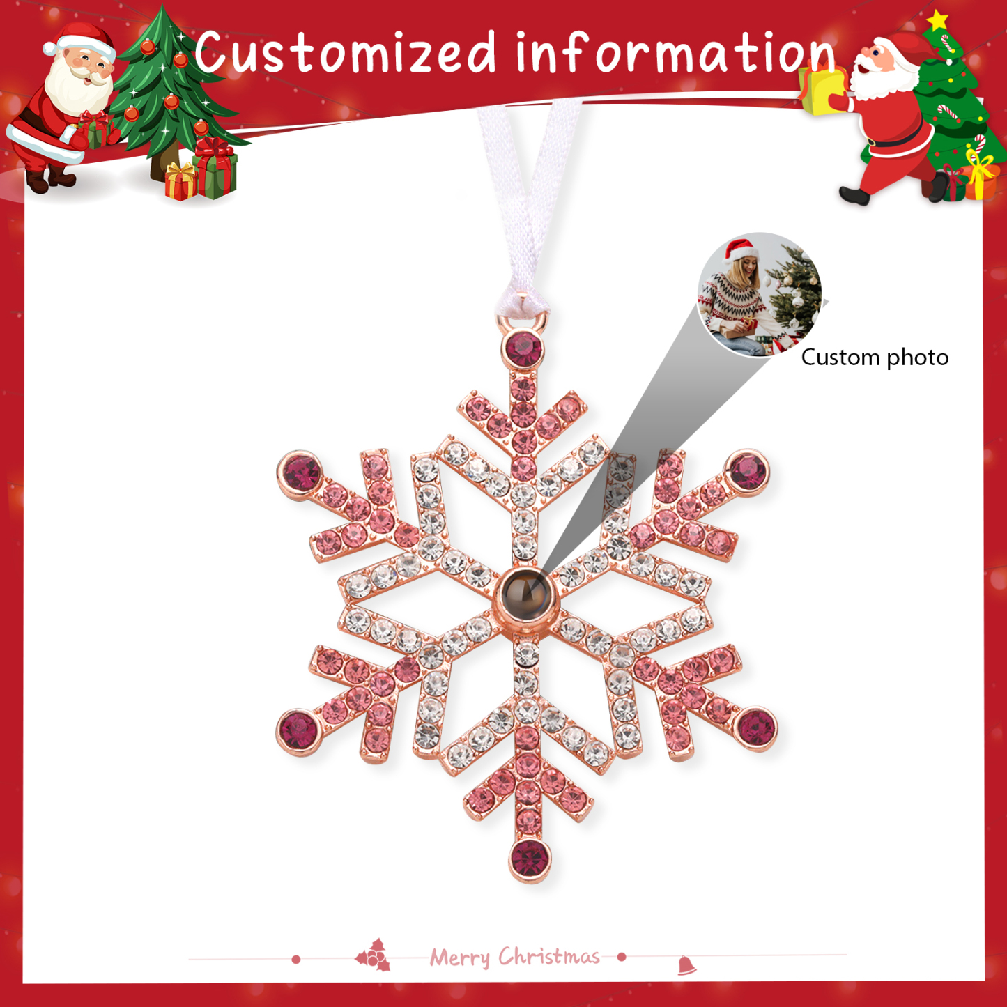 Personalised Photo Projection Blue/Pink Snowflake Christmas Ornament - Christmas Tree Pendant | Jessemade