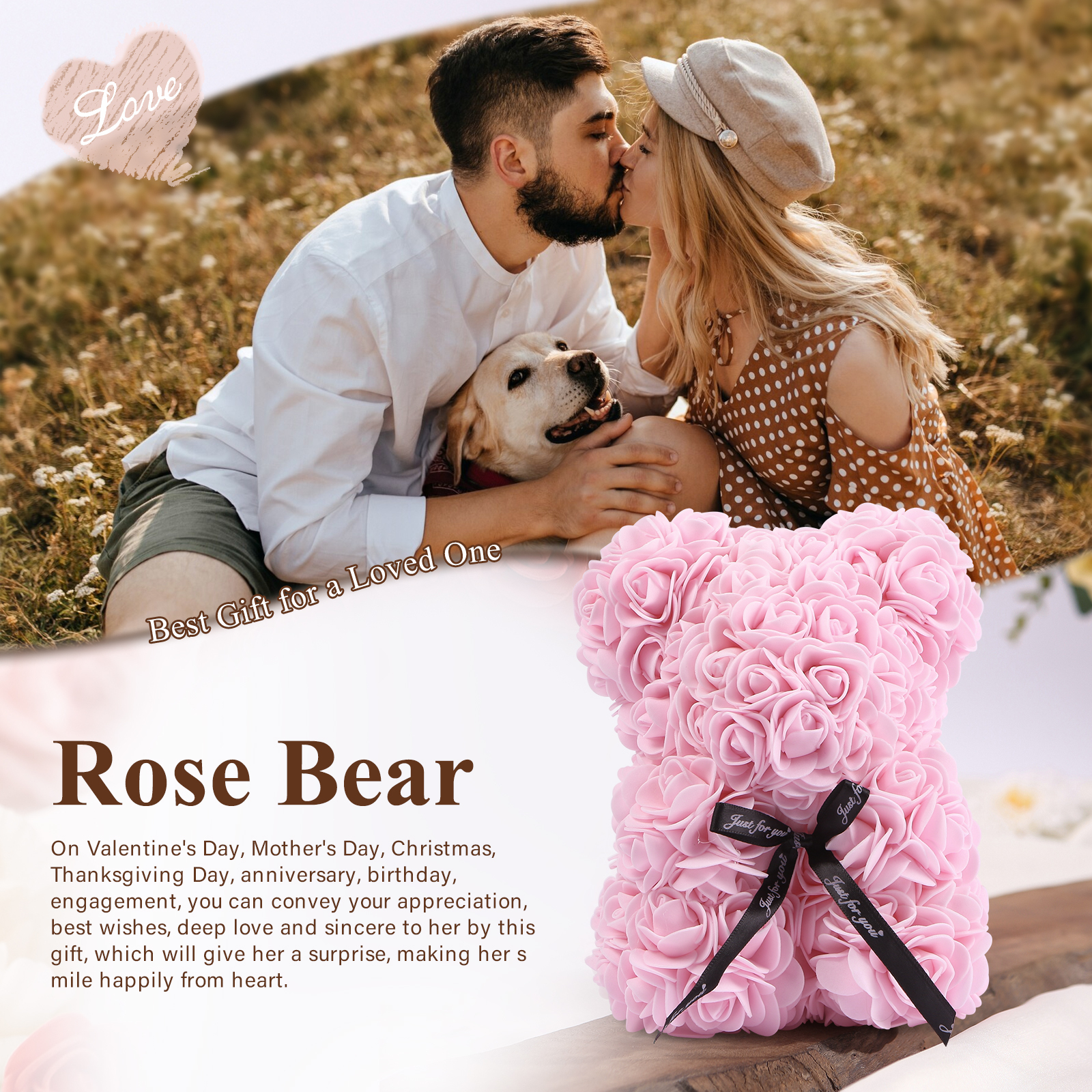 Rose Teddy Bear Artificial Flowers Rose Bear Teddy Decor Gift for Valentines Day Gift for Couple | Jessemade