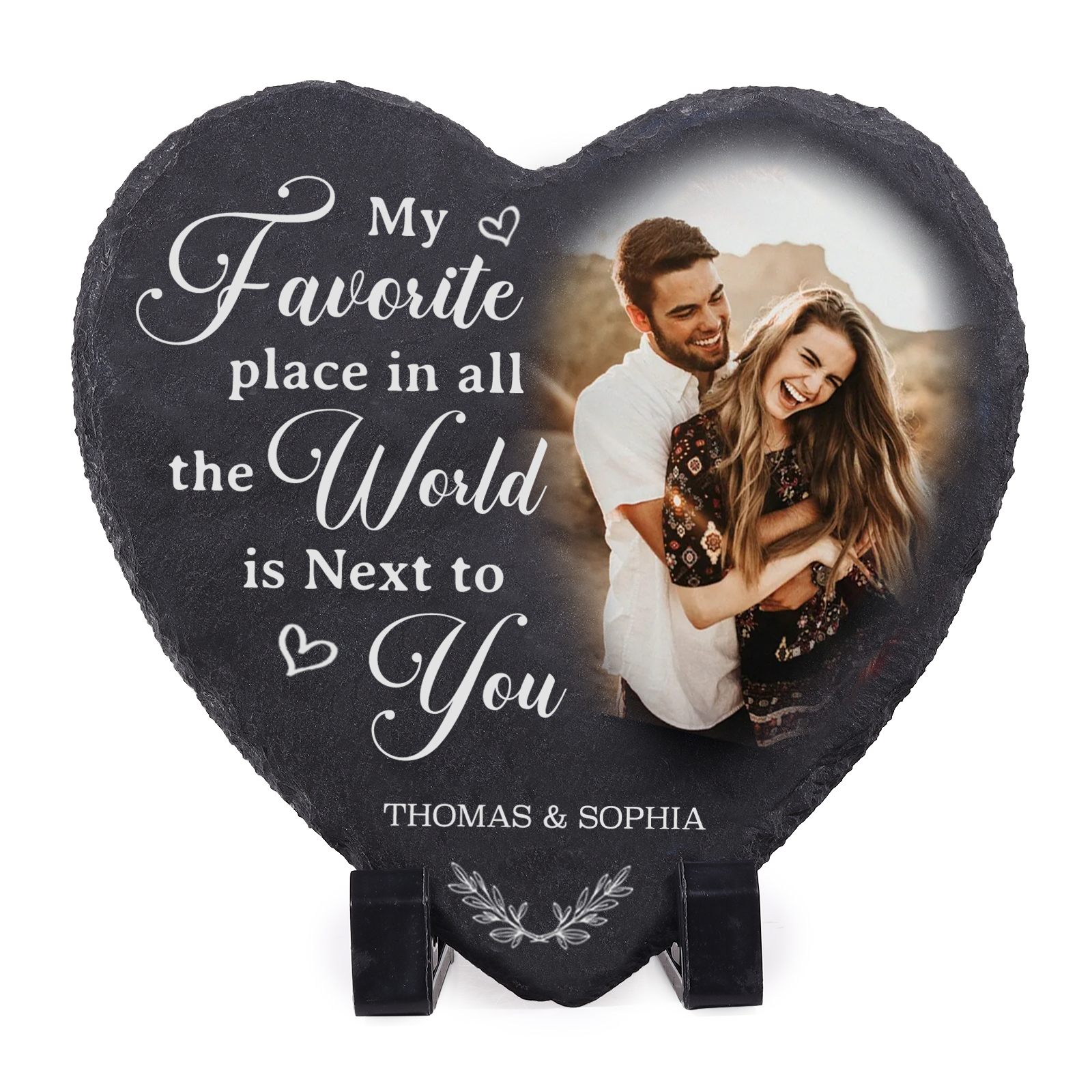 Personalised Shaped Stone with Custom Photo & 2 Names - My Favorite Place In All The World Is Next To You- Valentine's gift for Couple | Jessemade