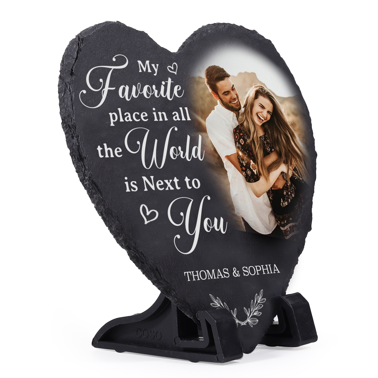 Personalised Shaped Stone with Custom Photo & 2 Names - My Favorite Place In All The World Is Next To You- Valentine's gift for Couple | Jessemade