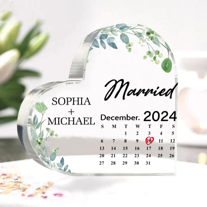 Personalised Acrylic Ornament – Custom Names, Date & “Married” Quote in Heart-Shaped Design – 3 Styles Available – Valentine’s Day Gift for Him/Her | Jessemade