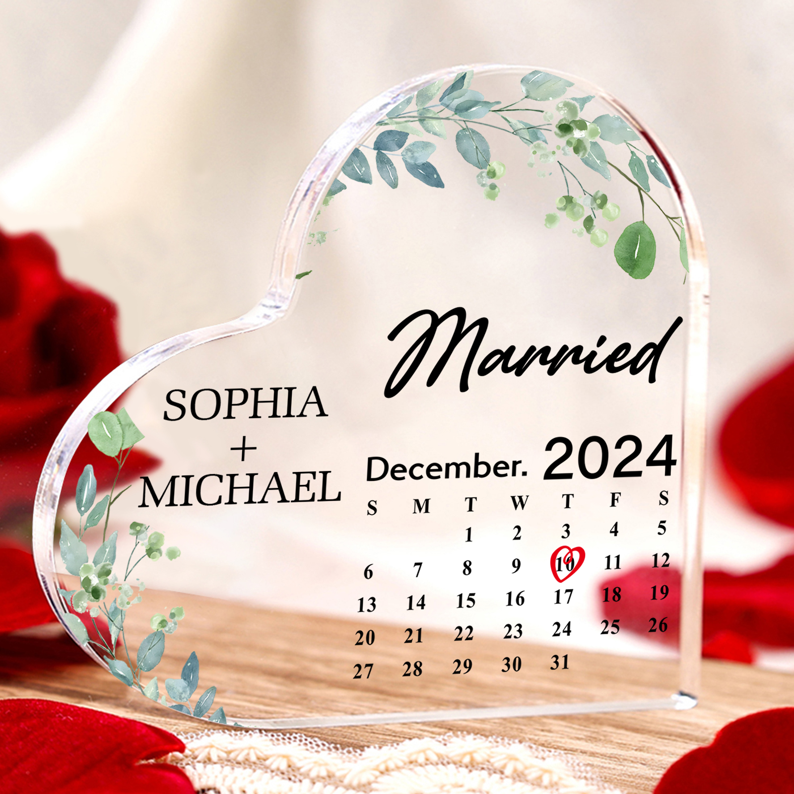 Personalised Acrylic Ornament – Custom Names, Date & “Married” Quote i