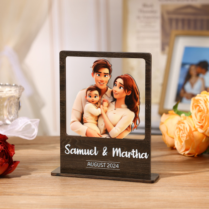Personalised Wooden 3D Photo Frame – Custom with 1 Photo, 1 Text & 1 D