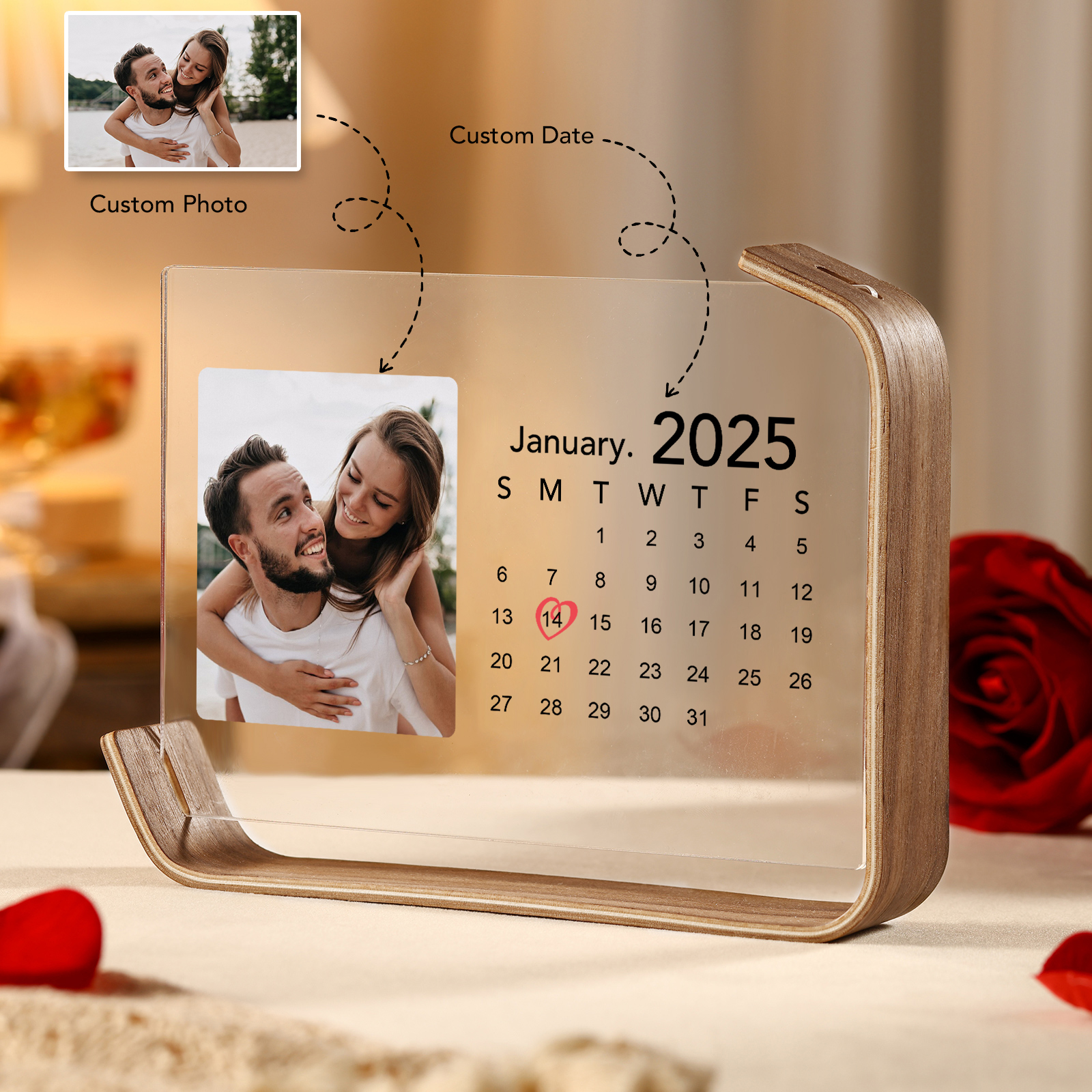 Personalised Couple’s Anniversary Calendar Ornament - Customise 1 Photo and 1 Date, Valentine’s Day Gift for Couple | Jessemade