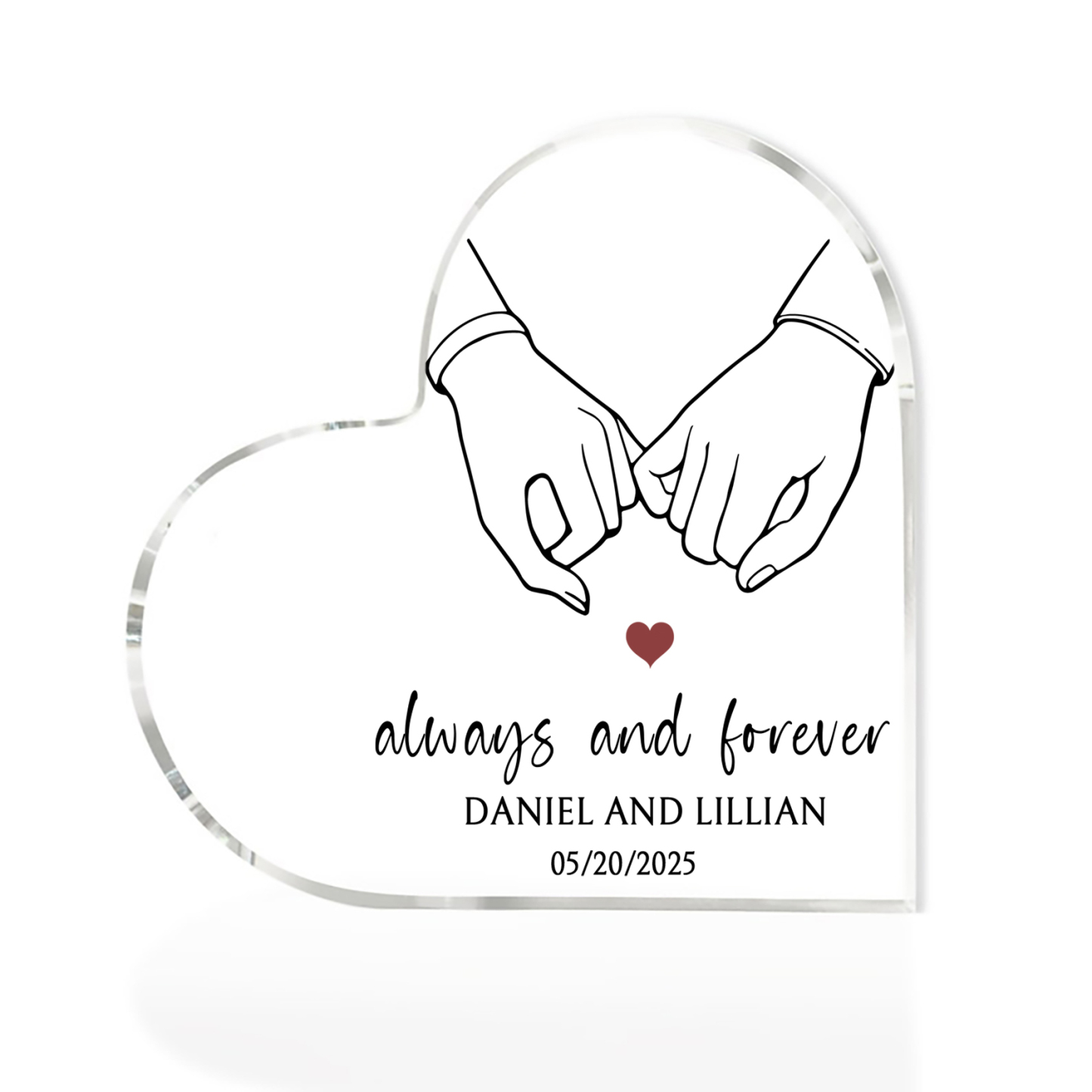 Personalised Heart-Shaped Acrylic Ornament - "Always and Forever" - Customized 2 Names & 1 Date, Home Decoration, Valentine’s Day Gift for Him | Jessemade