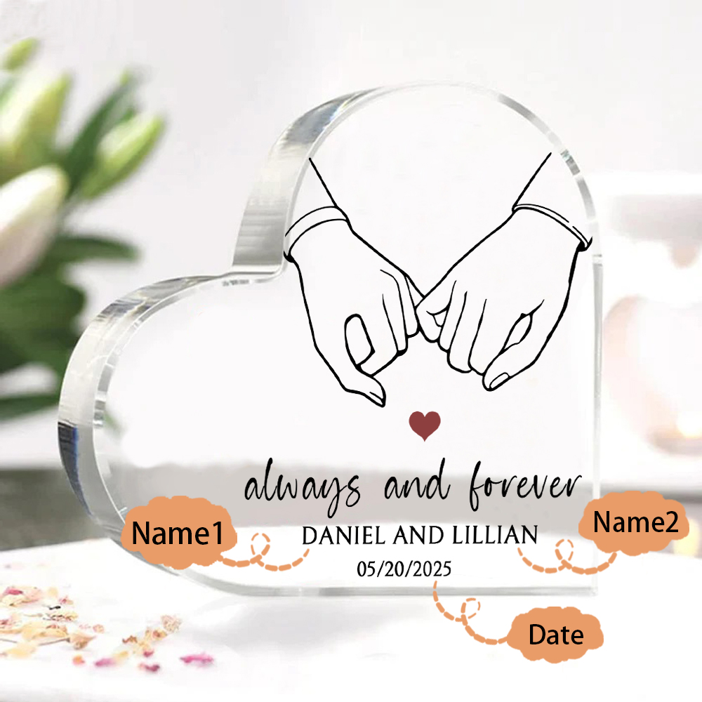 Personalised Heart-Shaped Acrylic Ornament - "Always and Forever" - Customized 2 Names & 1 Date, Home Decoration, Valentine’s Day Gift for Him | Jessemade
