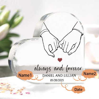 Personalised Heart-Shaped Acrylic Ornament - "Always and Forever" - Customized 2 Names & 1 Date, Home Decoration, Valentine’s Day Gift for Him | Jessemade