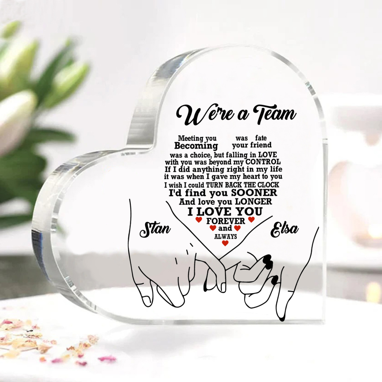 Personalised Heart-Shaped Acrylic Ornament - "We're a Team" - Customized 2 Names, Home Ornaments, Valentine's Day Gift for Him | Jessemade