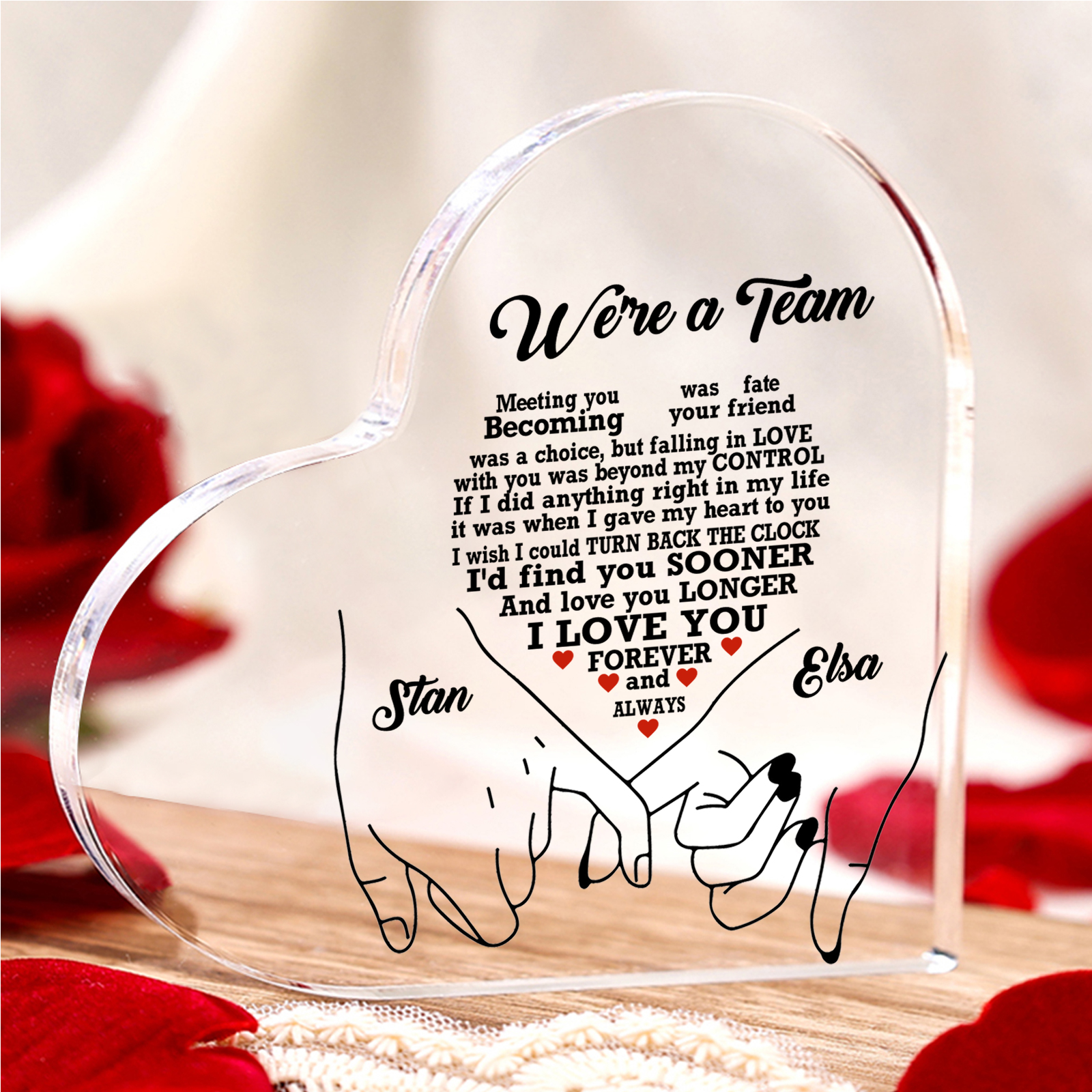 Personalised Heart-Shaped Acrylic Ornament - "We're a Team" - Customized 2 Names, Home Ornaments, Valentine's Day Gift for Him | Jessemade