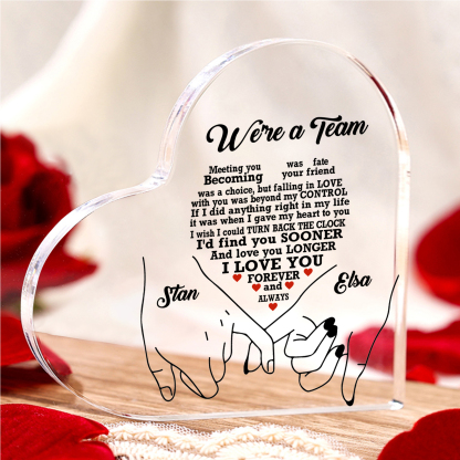 Personalised Heart-Shaped Acrylic Ornament - "We're a Team" - Customiz