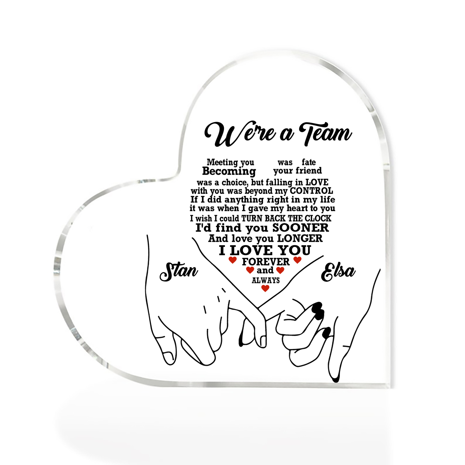 Personalised Heart-Shaped Acrylic Ornament - "We're a Team" - Customized 2 Names, Home Ornaments, Valentine's Day Gift for Him | Jessemade
