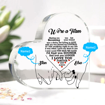 Personalised Heart-Shaped Acrylic Ornament - "We're a Team" - Customized 2 Names, Home Ornaments, Valentine's Day Gift for Him | Jessemade
