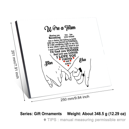 Personalised Wooden Ornament – Custom Names & “We’re a Team” Heart Design with Holding Hands – Valentine’s Day Gift for Him/Her | Jessemade