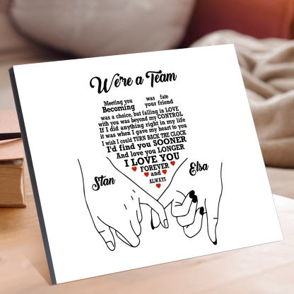 Personalised Wooden Ornament – Custom Names & “We’re a Team” Heart Design with Holding Hands – Valentine’s Day Gift for Him/Her | Jessemade