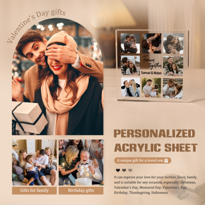 Personalised Acrylic Ornament – Custom Names, 8 Photos & “Forever Together” Design in Sleek Square Shape – Valentine’s Day Gift for Couple | Jessemade