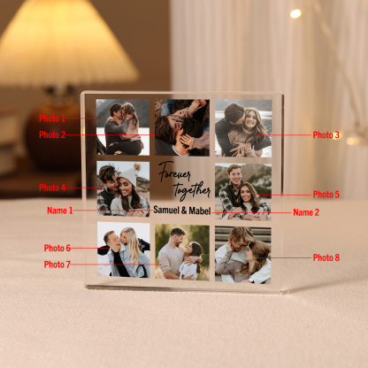 Personalised Acrylic Ornament – Custom Names, 8 Photos & “Forever Together” Design in Sleek Square Shape – Valentine’s Day Gift for Couple | Jessemade