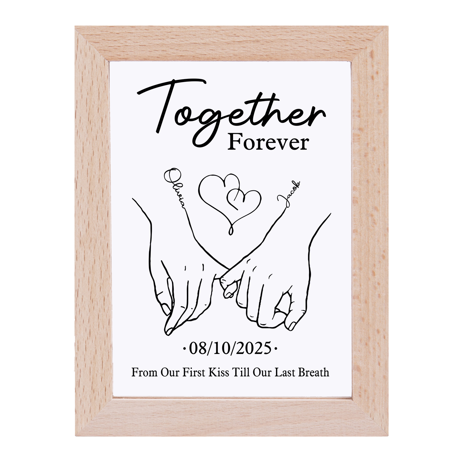 Personalised Frame Night Light – with Custom Names and Date - "Together Forever"  | Valentine’s Day Gift for Him/Her | Jessemade