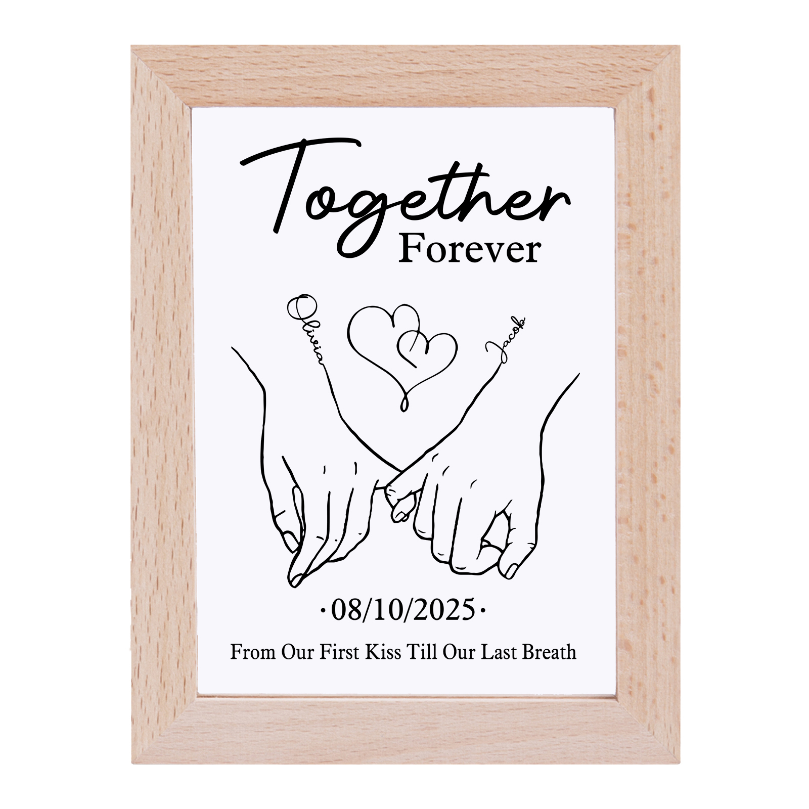 Personalised Frame Night Light – with Custom Names and Date - "Together Forever"  | Valentine’s Day Gift for Him/Her | Jessemade