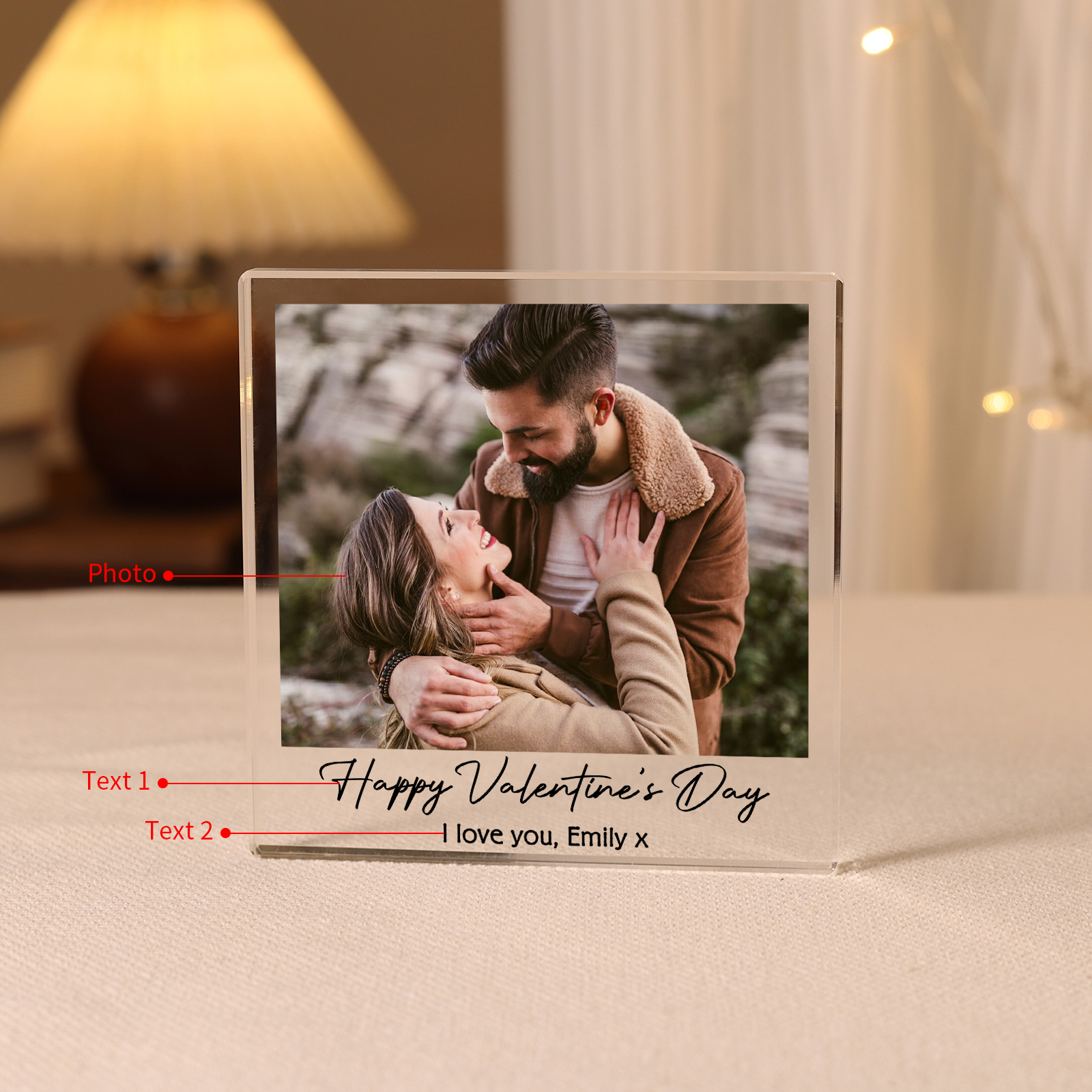Personalised Acrylic Ornament – Custom Photo & “Happy Valentine’s Day” Design with Romantic Text – Valentine’s Day Gift for Her | Jessemade