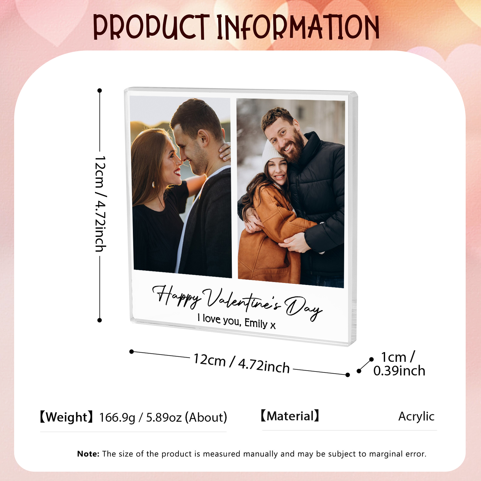 Personalised Acrylic Ornament – Custom 2 Photos & “Happy Valentine’s Day” Design with Romantic Text – Valentine’s Day Gift for Her | Jessemade